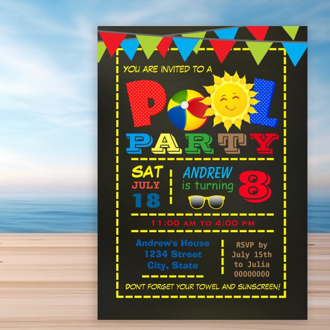 Kids Pool Birthday Party Invitation (Any number birthday pool party invitation. )