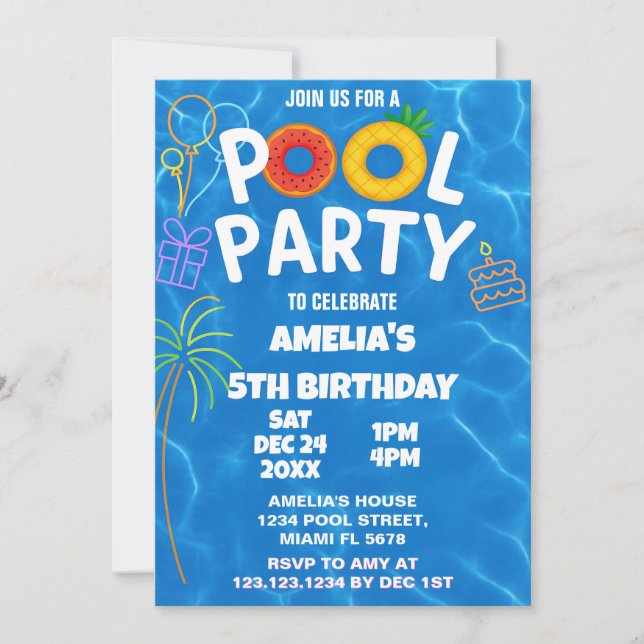 Kids Pool Party Birthday Invitation (Front)