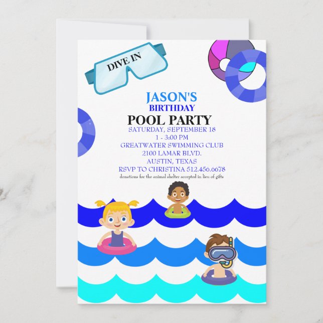Kid's Pool Party Birthday Invitation (Front)