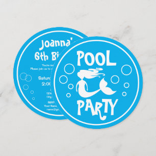 Kid's Pool Party Birthday invitations with mermaid