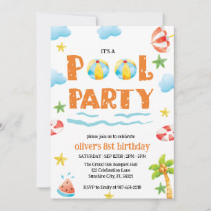 Kids Pool Party,Swim Party Invitation 
