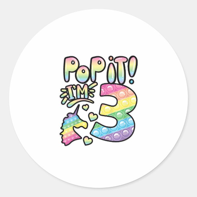 Kids Pop It 3rd Birthday Girls 3 Years Old Fidget  Classic Round Sticker (Front)