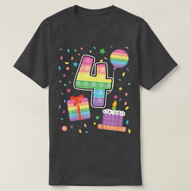 Kids Pop It 4th Birthday Girl Boys 4 Years Old Fid T-Shirt (Design Front)