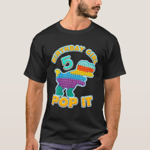Kids Pop It 5Th Year Old Birthday Girl Dino Gamer T-Shirt