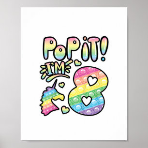 Kids Pop It 8th Birthday Girls Boys 8 Years Old Fi Poster