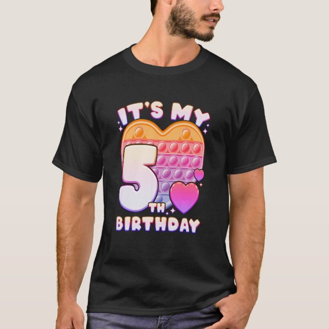 Kids Pop it Birthday Girl 5 years old Push it Pop  T-Shirt (Front)