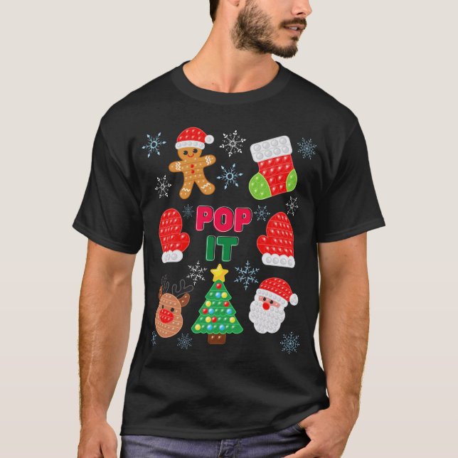 Kids Pop It Christmas Bubble Santa Reindeer   T-Shirt (Front)