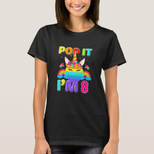 Kids Pop It I'm 8th Birthday Decorations Unicorn F T-Shirt