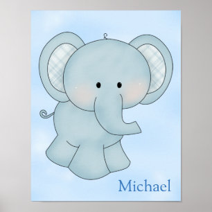 Kid's Poster Cute Blue Elephant