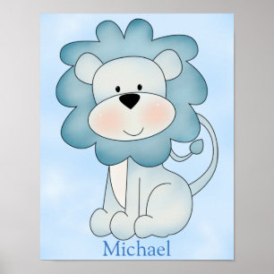 Kid's Poster Cute Blue Lion