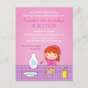 Kids Pottery Painting Arts Birthday Party Invitation
