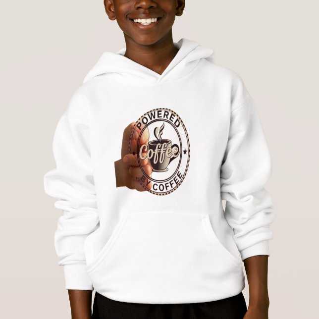 Kids "Powered By Coffee" Premium Pullover Hoodie (Front)