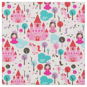 kids princess castle and unicorn fabric