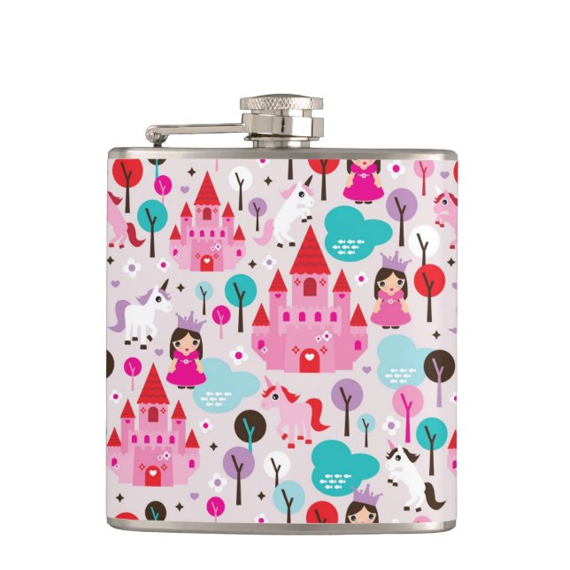 kids princess castle and unicorn hip flask (Front)