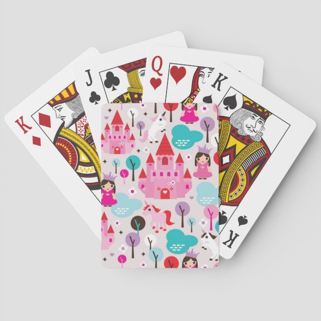 kids princess castle and unicorn playing cards (Back)
