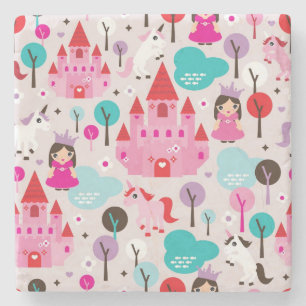 kids princess castle and unicorn stone coaster