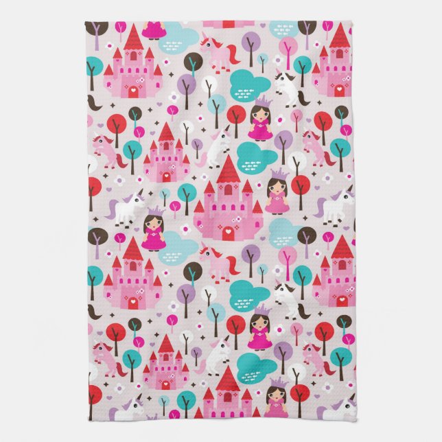kids princess castle and unicorn tea towel (Vertical)