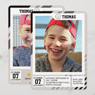 Kids Profile Trading Volleyball Birthday Photos Invitation