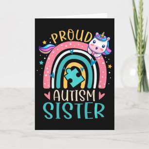 Kids Proud Autism Sister Awareness Cute Unicorn Ra Card