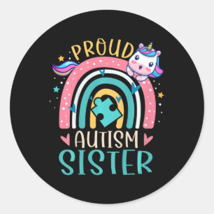 Kids Proud Autism Sister Awareness Cute Unicorn Ra Classic Round Sticker