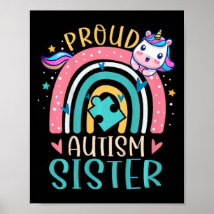 Kids Proud Autism Sister Awareness Cute Unicorn Ra Poster