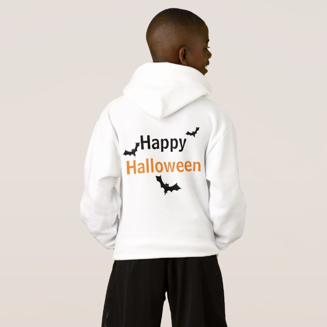 Kids Pull-Over Hoodie - hey BOO Ghost / Bats (Back Full)