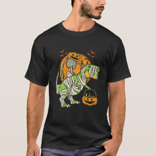Kids Pumpkin Skeleton On Trex Funny Halloween Dino T-Shirt