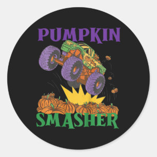Kids Pumpkin Smasher Monster Truck Halloween Classic Round Sticker