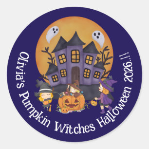 Kids Pumpkin Witches Halloween Party Classic Round Sticker