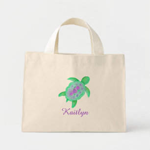 Kids purple and green turtle hearts name bag