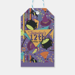 Kids Purple Retro Witchy Halloween Birthday Gift Tags