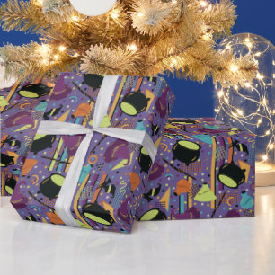 Kids Purple Retro Witchy Halloween Birthday Wrapping Paper