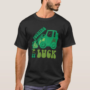 Kids Pushing My Luck Tractor St Patricks Day Toddl T-Shirt
