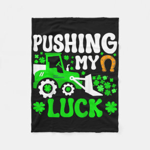 Kids Pushing My Luck Tractor Truck St Patricks Day Fleece Blanket