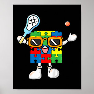 Kids Puzzle Piece Playing Lacrosse Autism Awarenes Poster