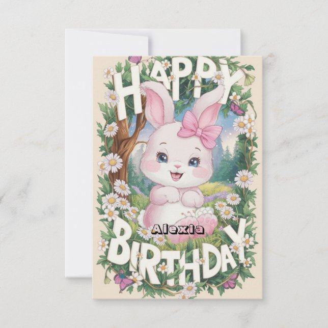 Kids Rabbit Bunny Digital Birthday Card (Front)