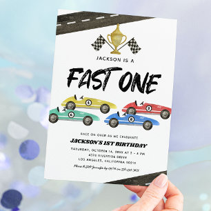 Kids Race Car 1st Birthday Invitation