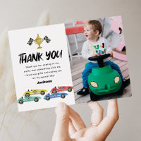 Kids Race Car Birthday Photo Thank You Card