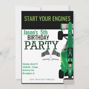 Kid's Race Car II Birthday Party Invitation