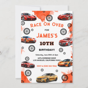 Kids Race on Over Speed Racing Car Birthday Invitation