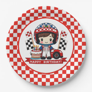 Kids Racecar Driver's Birthday Paper Plate