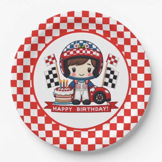 Kids Racecar Driver's Birthday Paper Plate (Front)