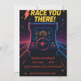 kids racing birthday party invitation card