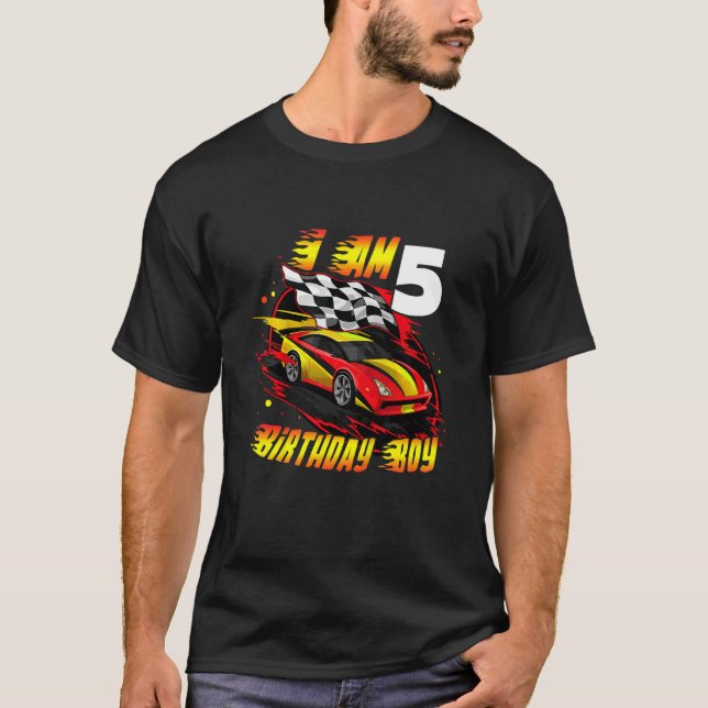 Kids Racing Car Driver I'm 5 Years Old 5th Birthda T-Shirt (Front)