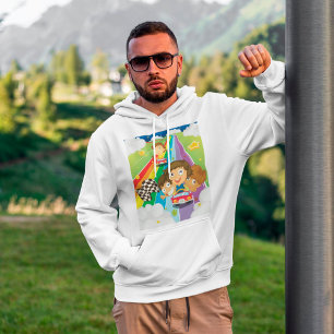 Kids Racing On A Rainbow Hoodie