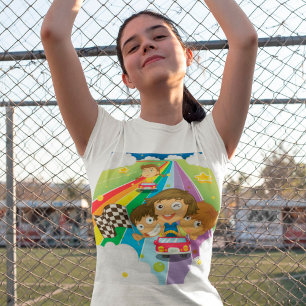 Kids Racing On A Rainbow T-Shirt