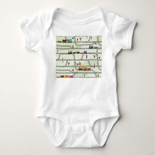 Kids Railway: Funny Seamless Pattern Baby Bodysuit (Front)