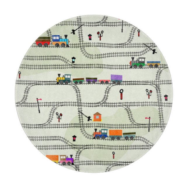 Kids Railway: Funny Seamless Pattern Cutting Board (Front)