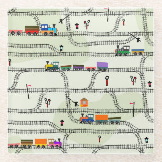 Kids Railway: Funny Seamless Pattern Glass Coaster