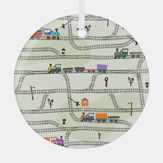 Kids Railway: Funny Seamless Pattern Glass Tree Decoration (Front)